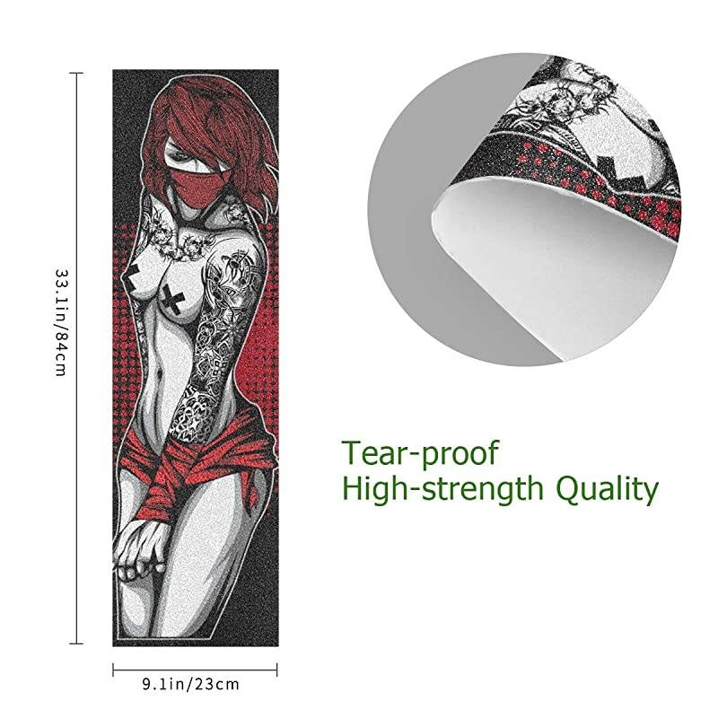 Skateboard Grip Tape Longboard Griptape Sexy Tattoo Women Waterproof Grip Tape Sheet Sticker Deck Sandpaper Griptape 331x 91 inch