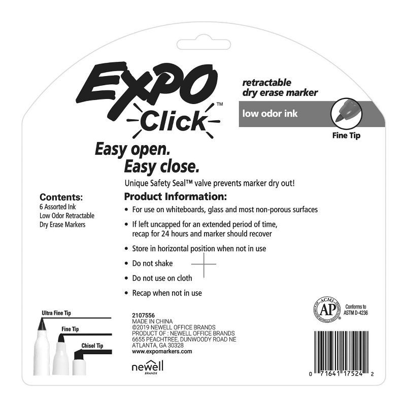Expo 6pk Dry Erase Marker Click Fine Tip Multicolor