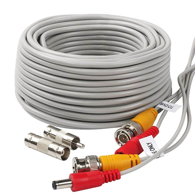 25Feet BNC Vedio Power Cable Pre-Made Al-in-One Camera Video BNC Cable Wire Cord Gray Color for Surveillance CCTV Security System with Connectors(BNC Female and BNC to RCA)