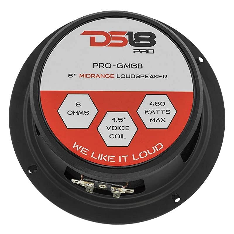 PRO-GM6.4B Loudspeaker - 6.5", Midrange, Red Aluminum Bullet, 480W Max, 4 Ohms,1.5" Kapton VC Premium Quality Audio Door Speakers for Car or Truck Stereo Sound System (1 Speaker)