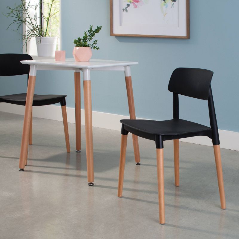 Set of 4 18" Mid-Century Modern Plastic Molded Dining Chairs with Solid Natural Wood Legs Black - OFM