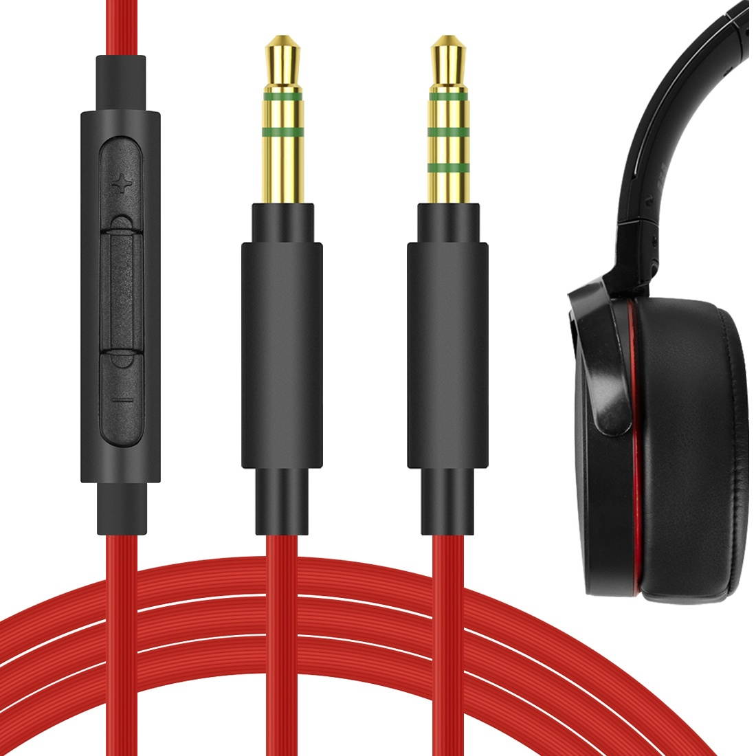 Geekria QuickFit Audio Cable with Mic for SONY MDR-XB950BT, XB650BT, WH-XB900N, WH-H900N, WH-H800 Headphones Cable, 3.5mm Replacement Stereo Cord with Microphone and Volume Control (Red 5.6FT)