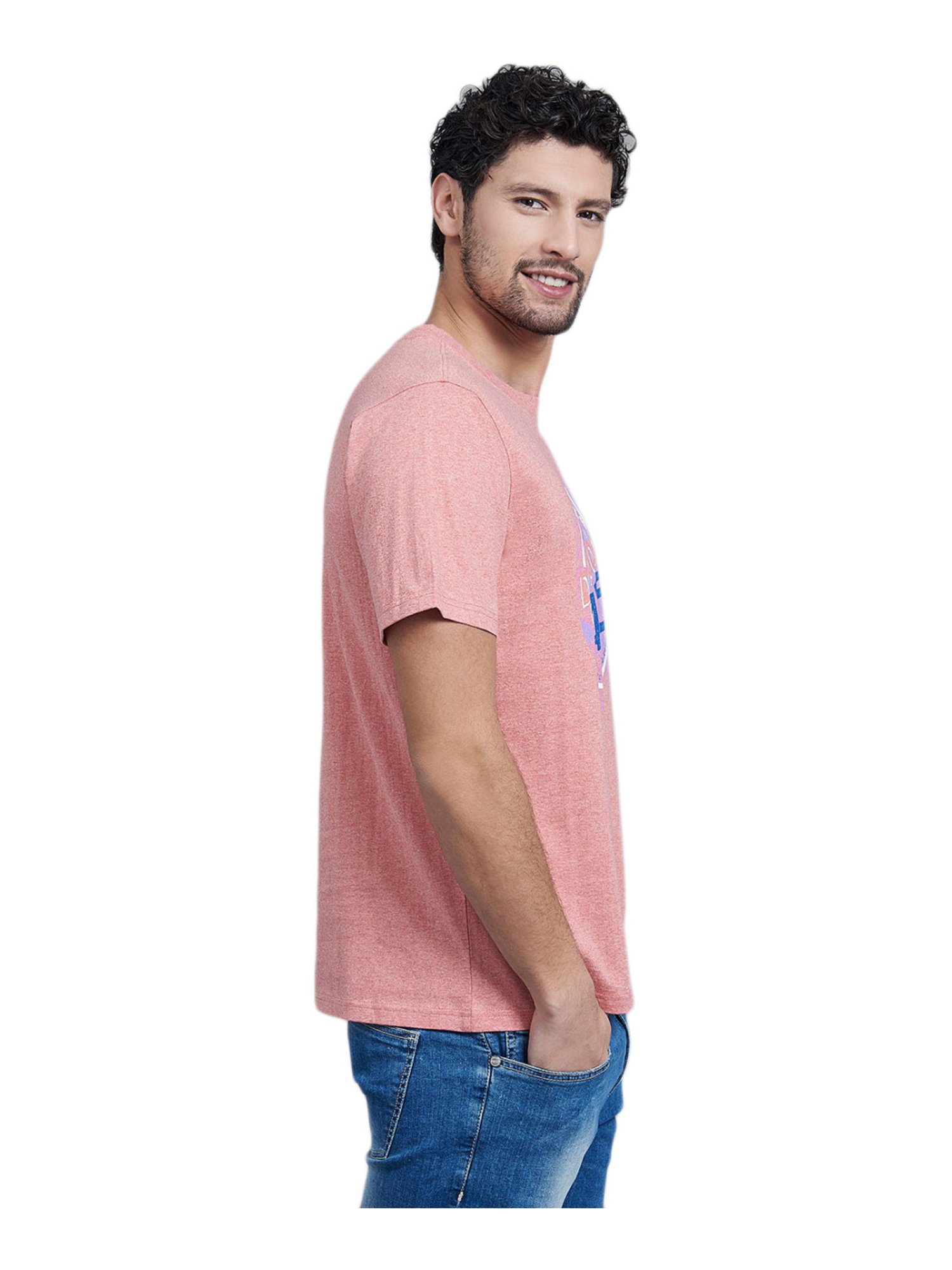 Beverly Hills Polo Club Coral Cotton Regular Fit Printed T-Shirt