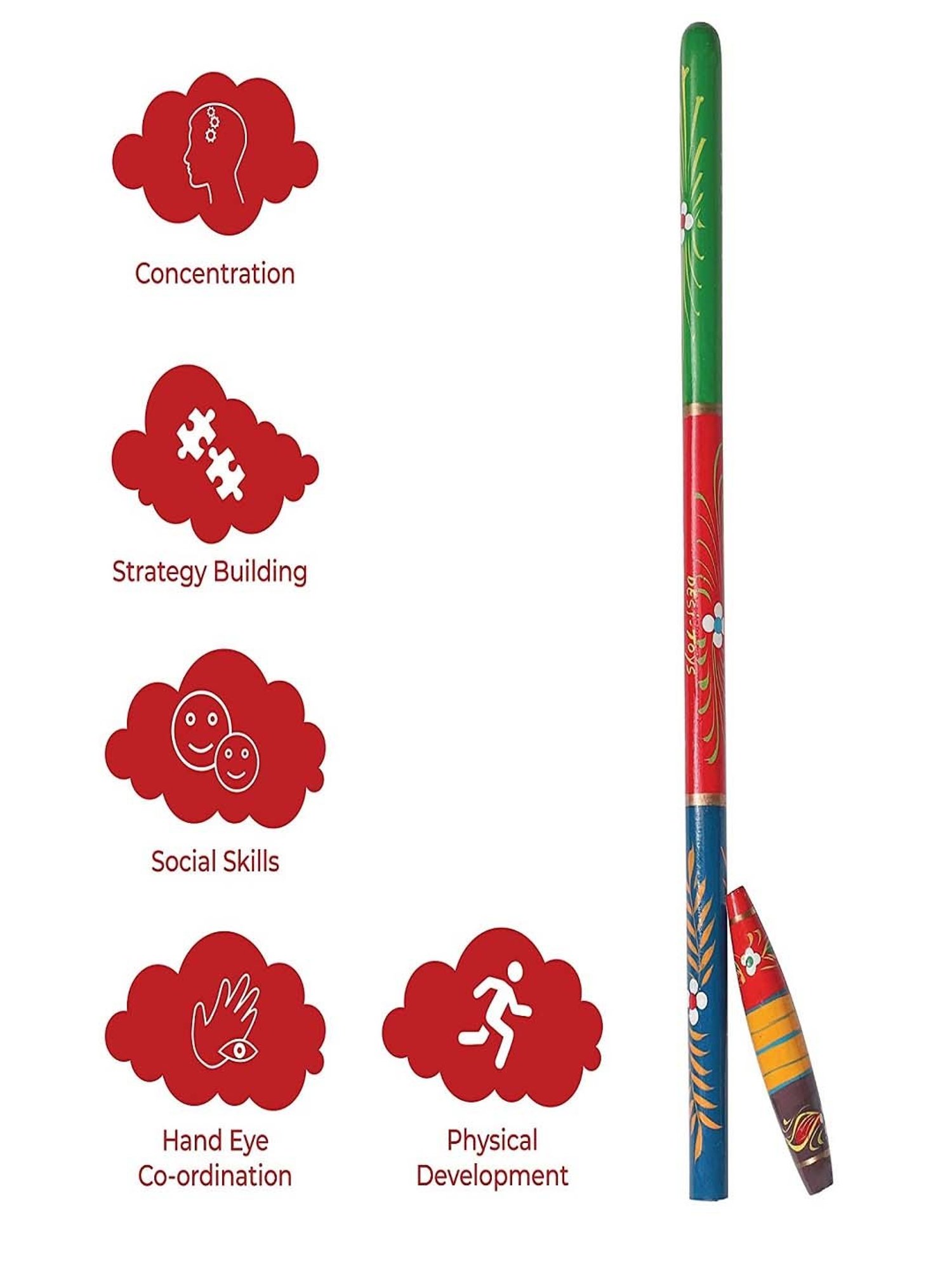 Desi Toys Kids Multicolor Wooden Gili Danda