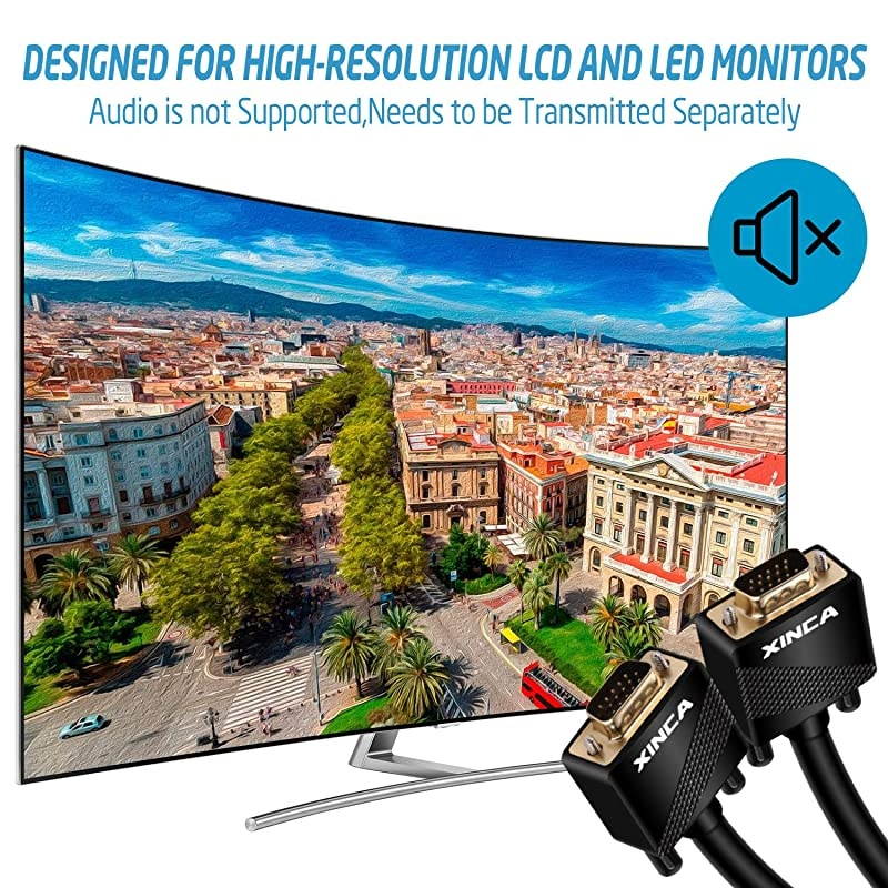 VGA to VGA Cable 1080P SVGA HD15 Monitor Projector Cable Male to Male 15 Feet Video Cable for HDTV Display