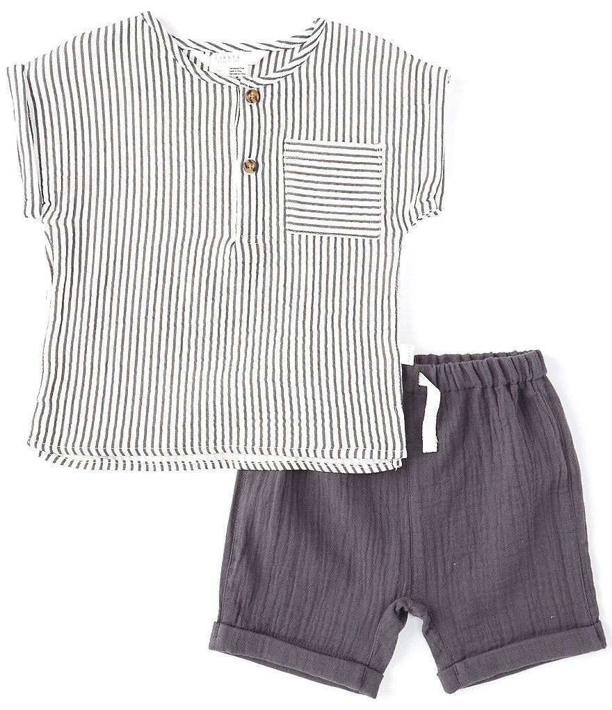Petit Lem Baby Boys 12-24 Months Stripe Short Sleeve Tee and Rolled Hem Short Set