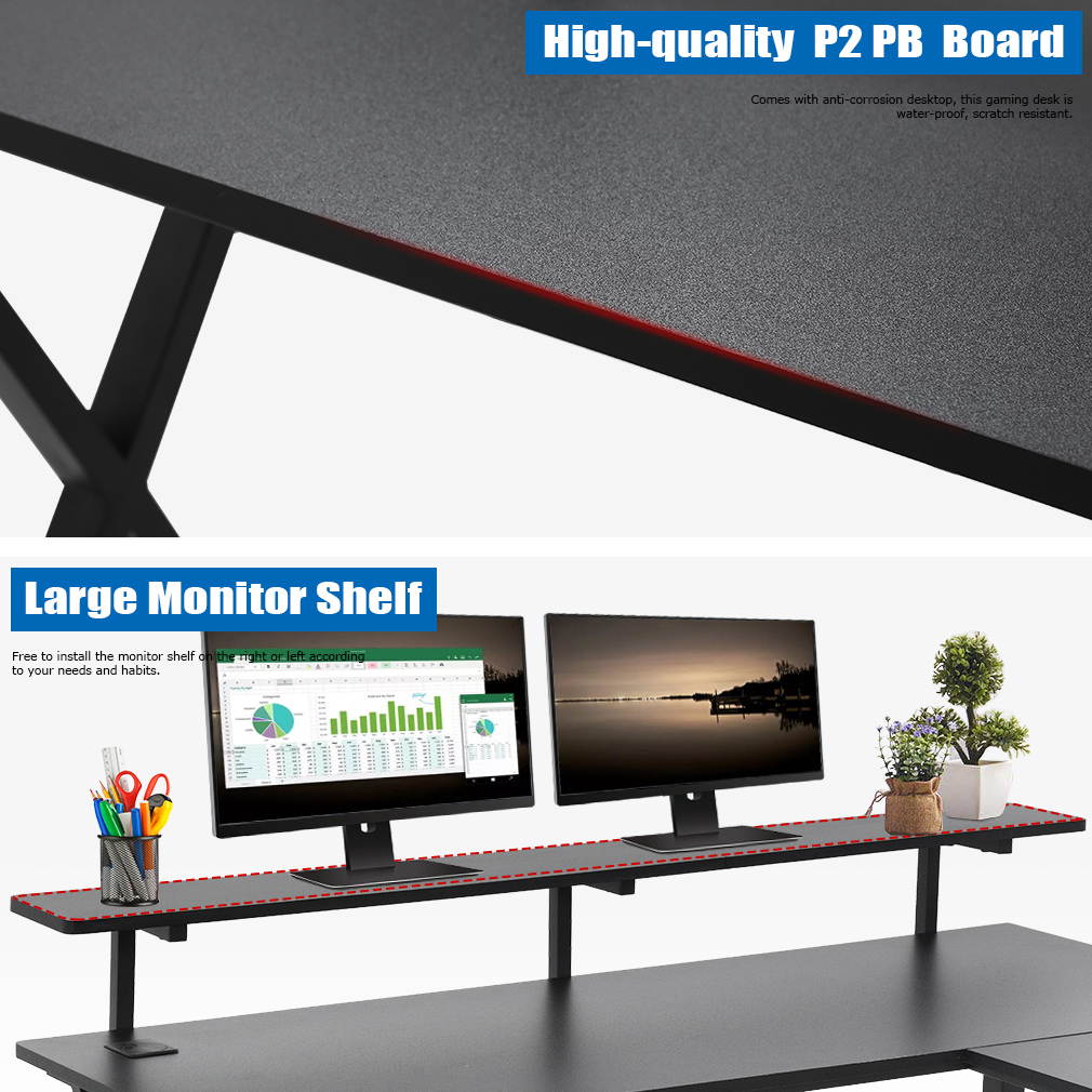 Computer Desk Gaming Desk L Shaped Desk Office Desk Study Writing Desk Kids Girl Simple Modern Ergonomic Racing Style PC Desk,Black