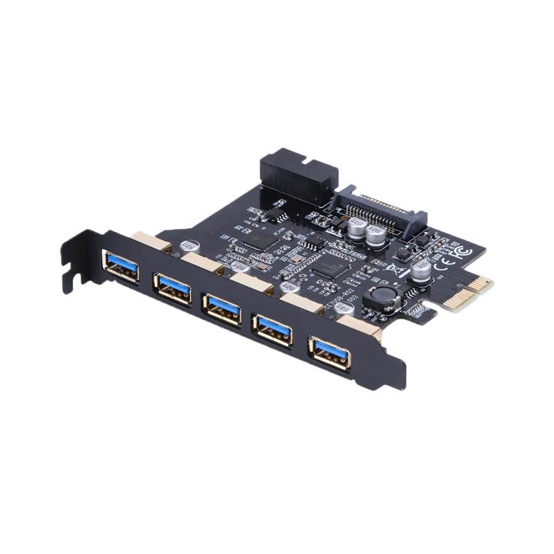 5 Ports PCI-E to USB 3.0 19-Pin PCI Express Expansion Card SATA 15PIN Connector With CD Driver for Laptop desktop Windows
