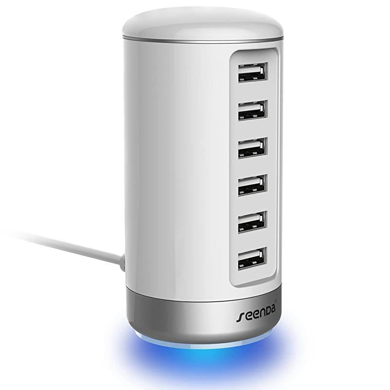 USB Wall Charger, USB Phone Charger - 6-Port Multi USB Charger with Smart Identification - White