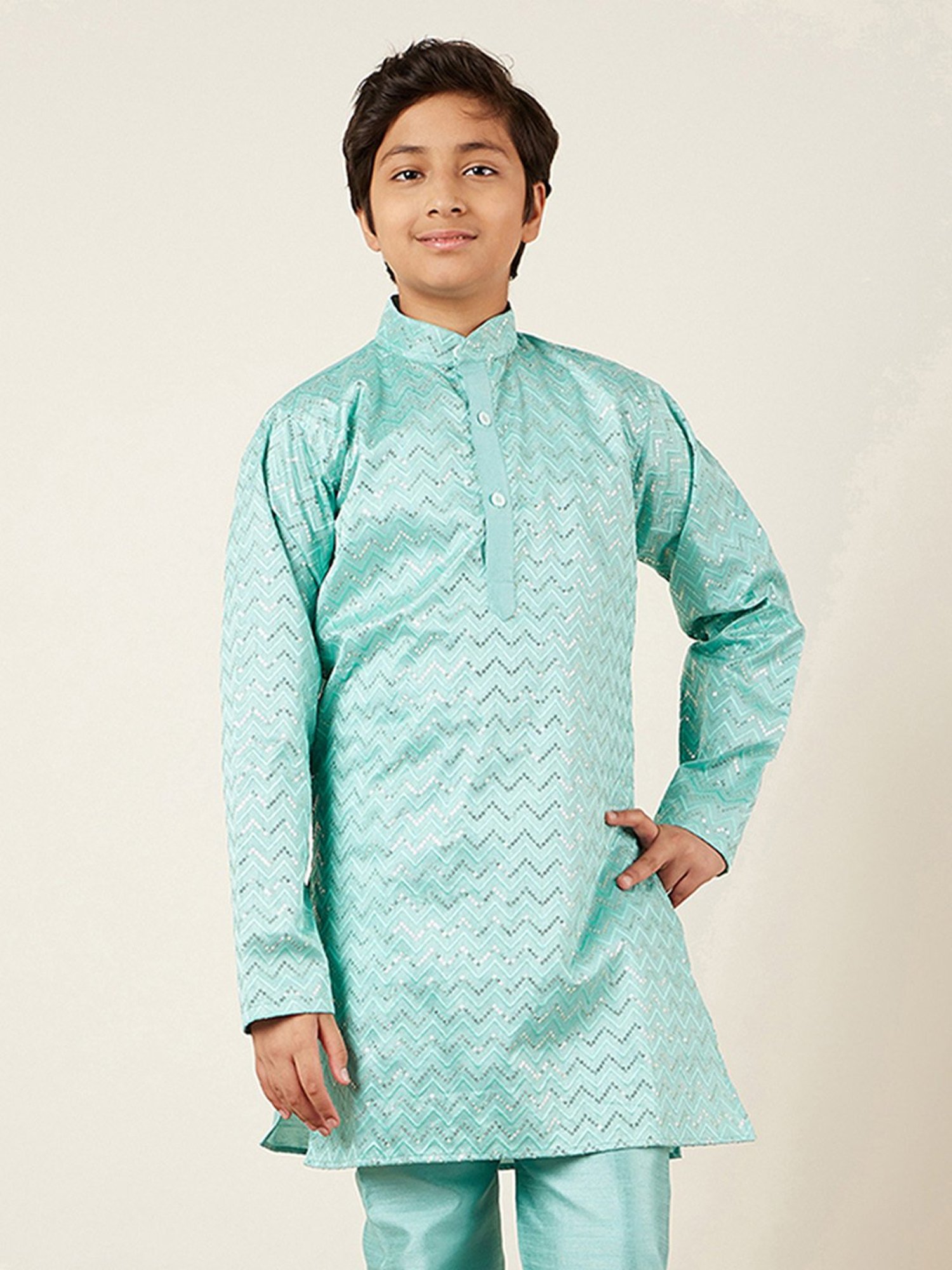 AJ Dezines Kids Beige Embellished Full Sleeves Kurta with Pyjamas