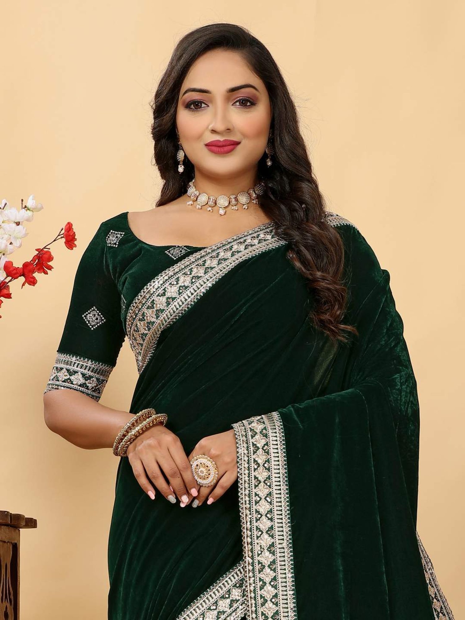 Saree Mall Green Embroidered Saree With Unstitched Blouse