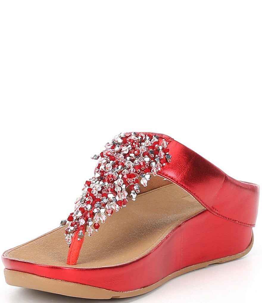 FitFlop Rumba Beaded Fringe Detail Toe-Post Wedge Sandals