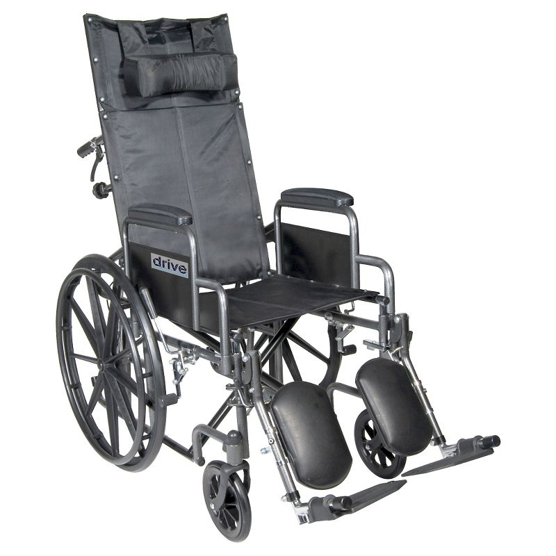 Drive Medical Silver Sport Reclining Wheelchair with Elevating Leg Rests, Detachable Desk Arms, 18" Seat