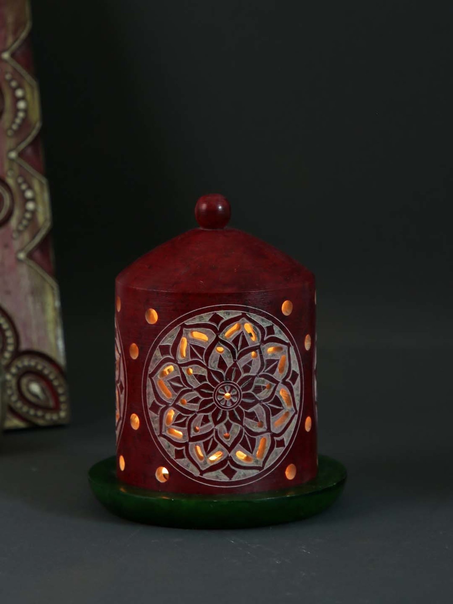 Aapno Rajasthan Red & Green Stone Bell Shaped Tealight Holder