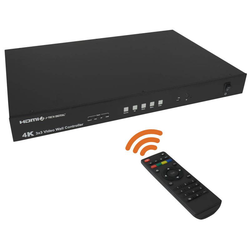J-Tech Digital 4K30 3x3 Video Wall Controller | HDMI, VGA, DP, USB Type-C | HDCP 2.2 | Up to 10x10 [JTECH-VW09]