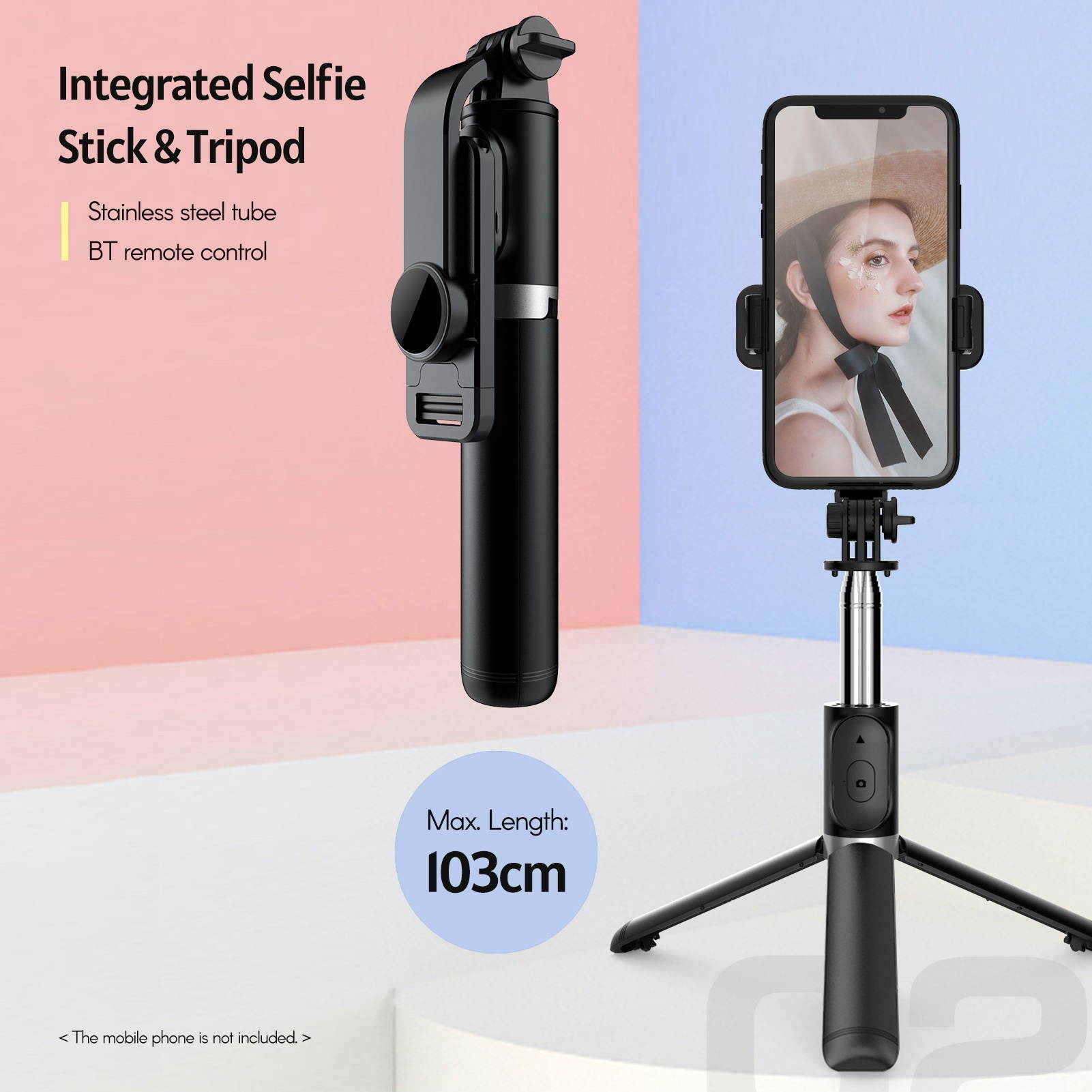 Multifunctional Wireless BT Selfie Stick Portable Extendable Tripod Stand with 103cm Max. Length Remote Control for Vlog Video Shooting Group Photo Selfies Live Stream