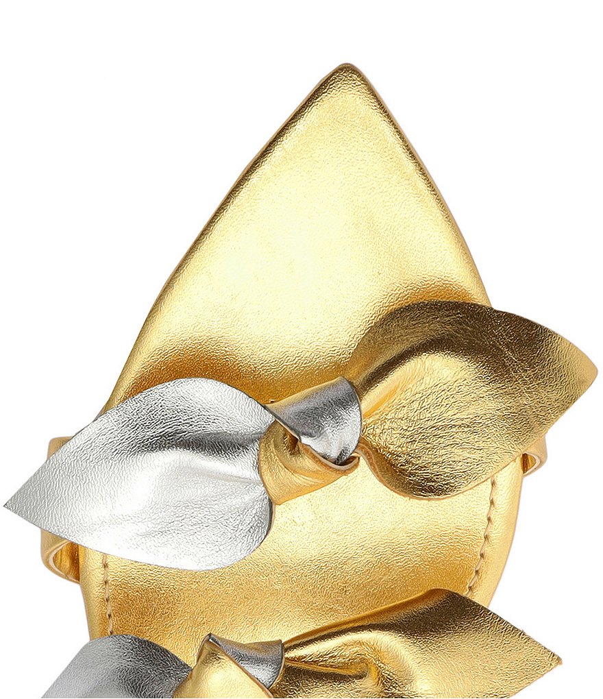 Schutz Elora Flat Bow Knot Metallic Leather Sandals