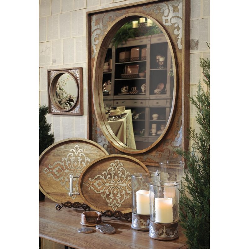 GG Collection Wood and Inlay Metal Heritage Collection 15.5-Inch Tall Candleholder