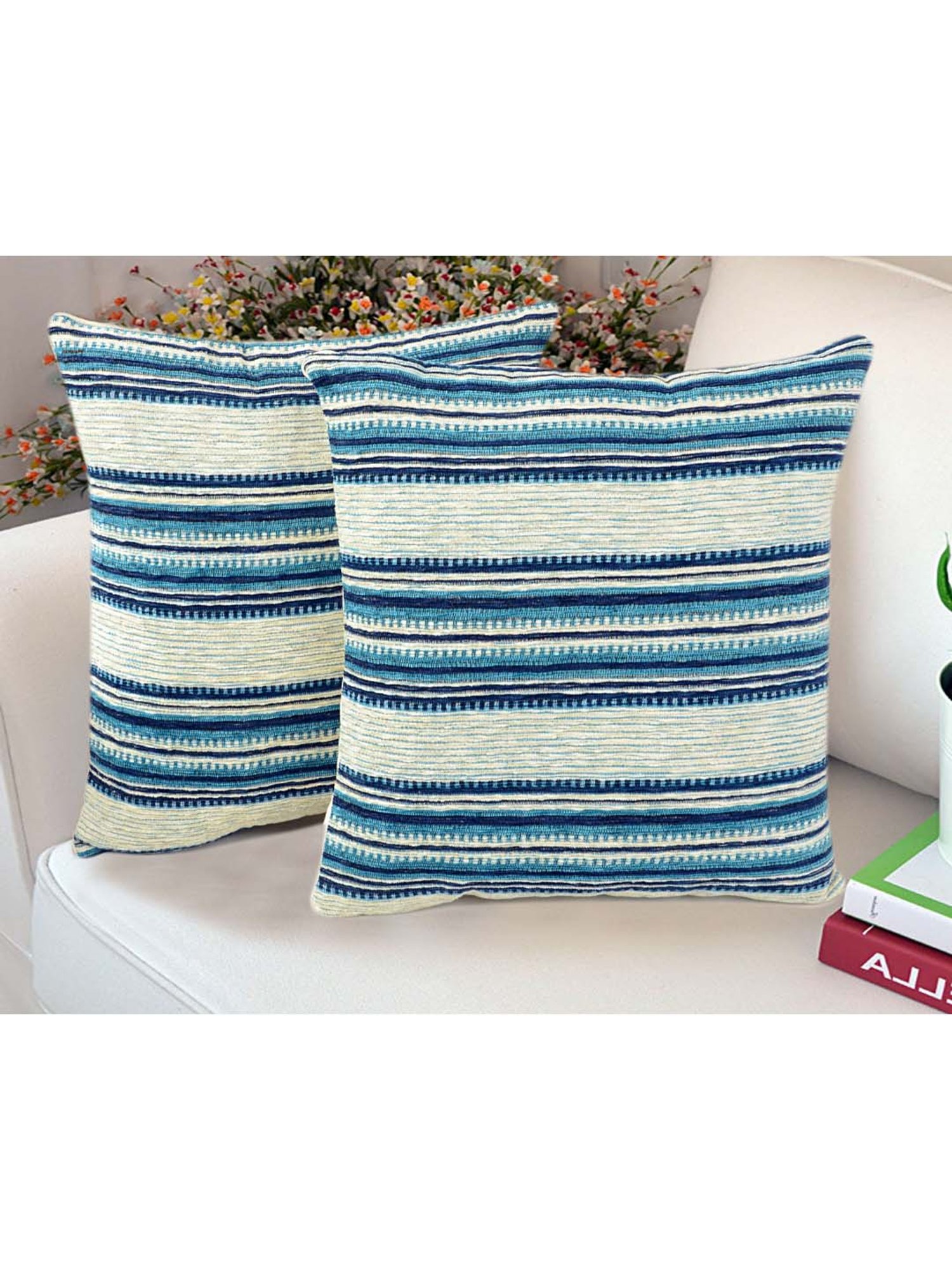Saral Home Blue Chenille Cushion Covers - Set of 2