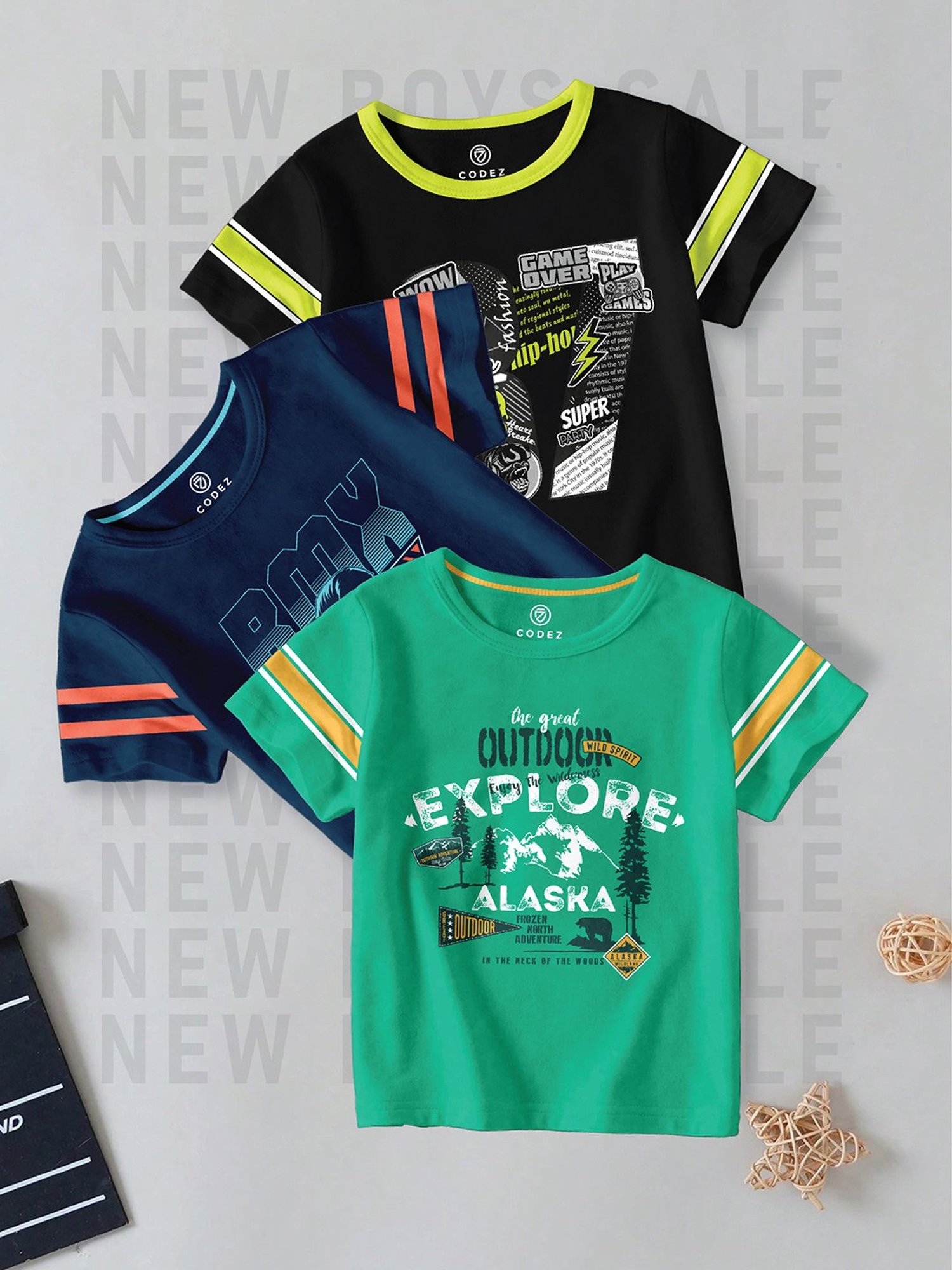 Codez Kids Multicolor Printed T-Shirt (Pack Of 3)