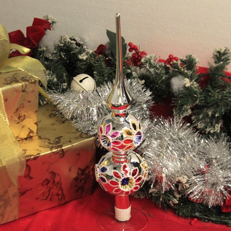 Christina's World 14.25" Colored Flowers & Reflectors Tree Topper Finial Silver  -  Tree Toppers