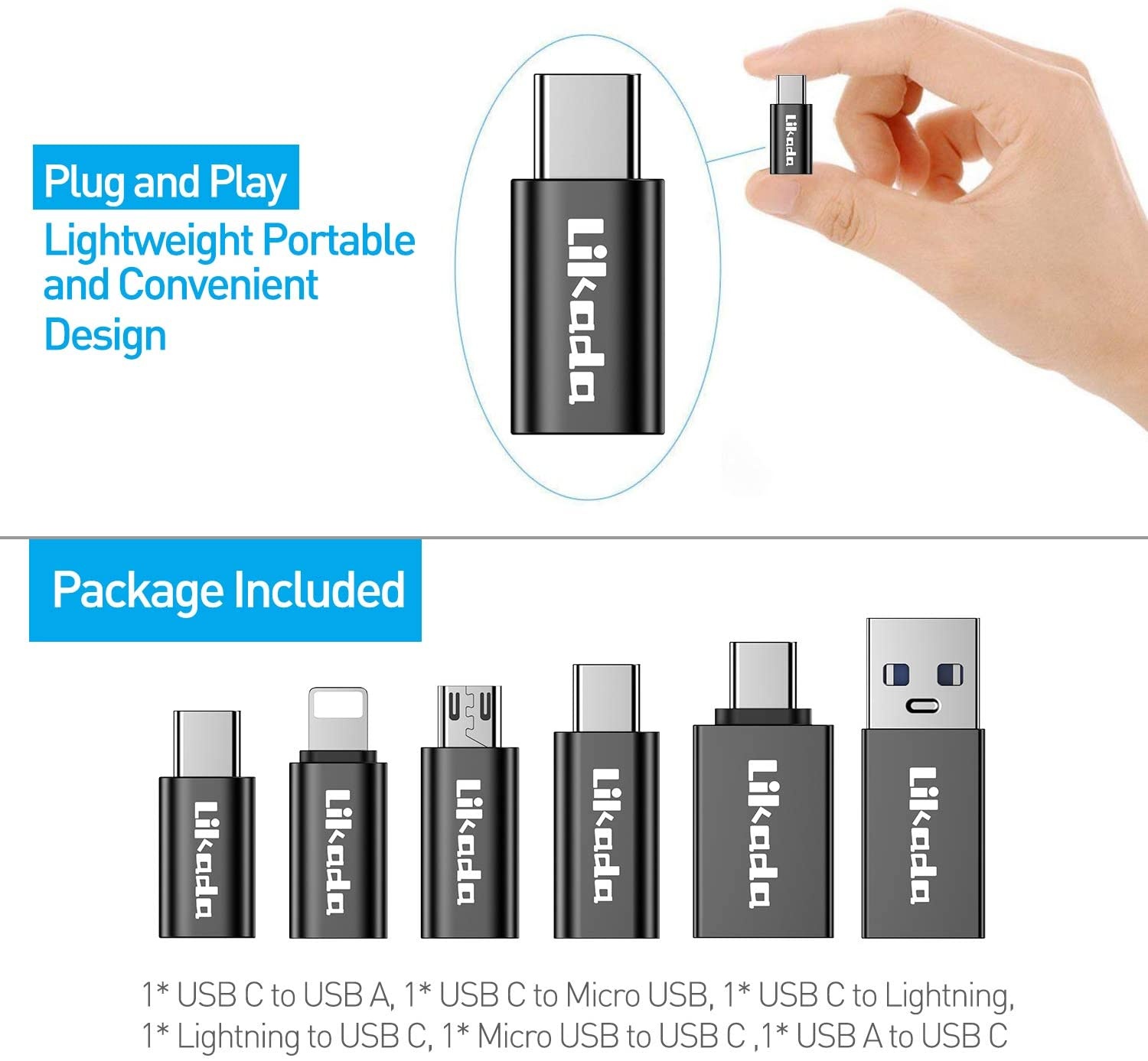 USB Type C Adapter USB C to Micro USB/USB C to USB 3.0/USB C to 1phone Adapter Data Sync Fast Charging Convert Connector for Samsung Galaxy S9 S8 Note 9 Google Pixel (Black)