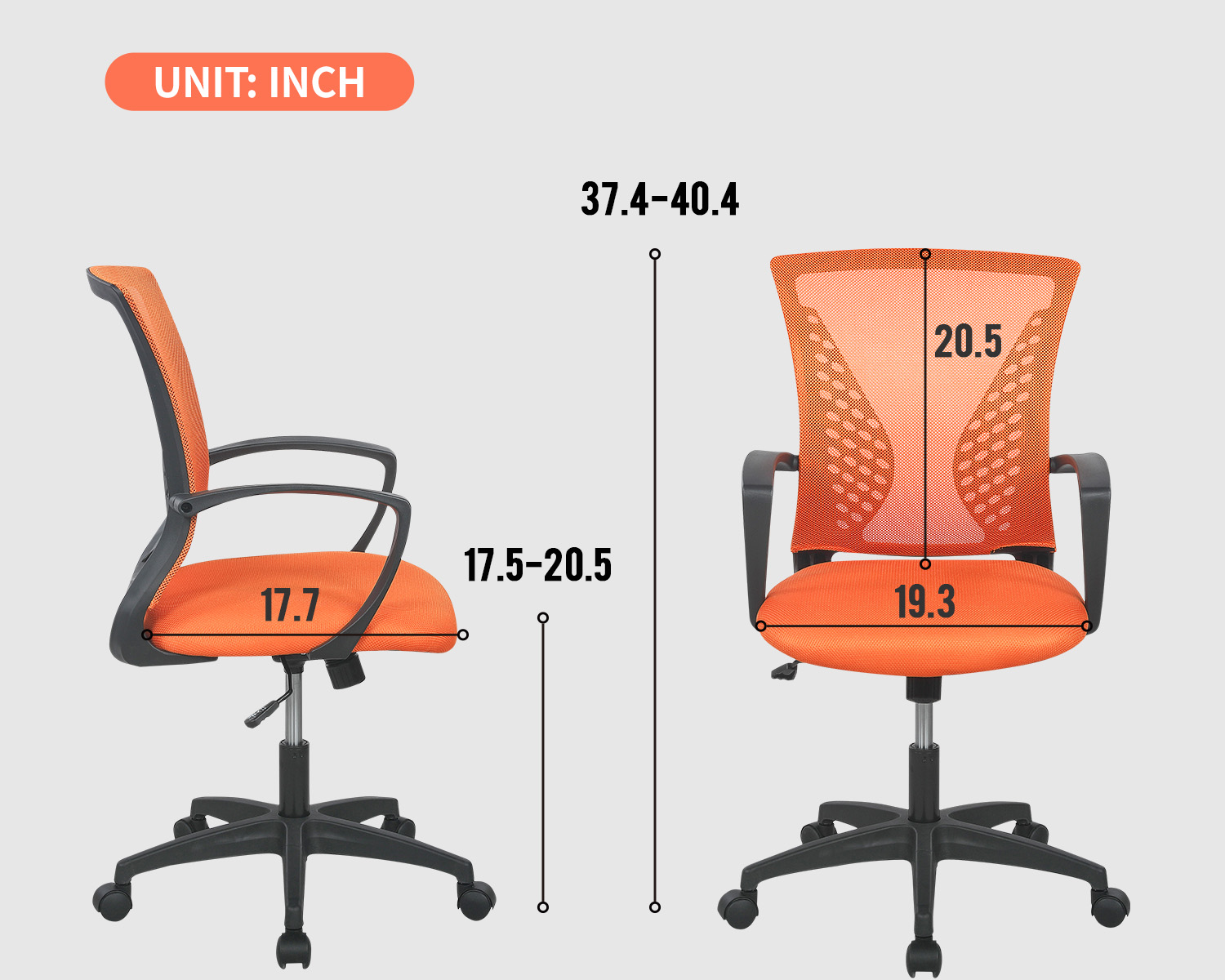 Mesh Office Chair Desk Chair Computer Chair with Lumbar Support Armrest Rolling Swivel Adjustable Ergonomic Task Chair for Adults(Orange)