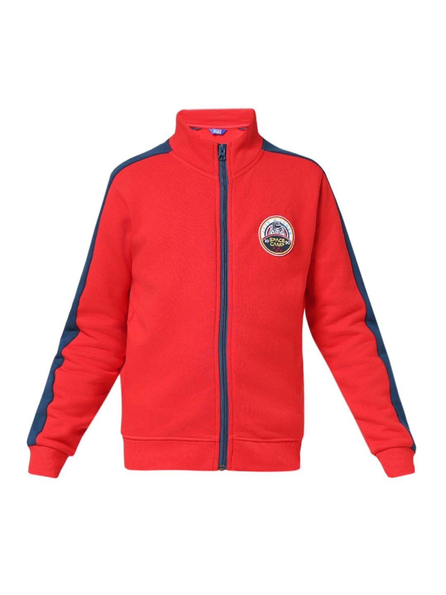 Jack & Jones Junior Mars Red Color Block Full Sleeves Sweatshirt