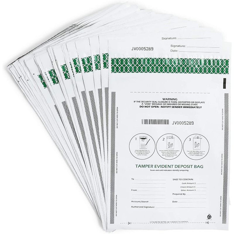 Stockroom Plus 100 Pack Bank Deposit Bags for Cash and Checks, White (9 x 12 In)