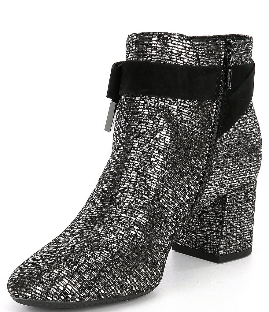 Alex Marie Mayleen Metallic Ankle Bow Block Heel Booties