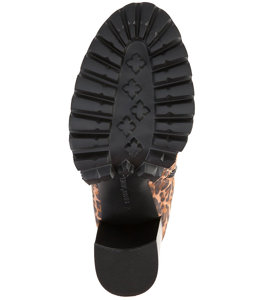 Gibson & Latimer Bradlee Leopard Print Suede Lug Sole Block Heel Chelsea Booties