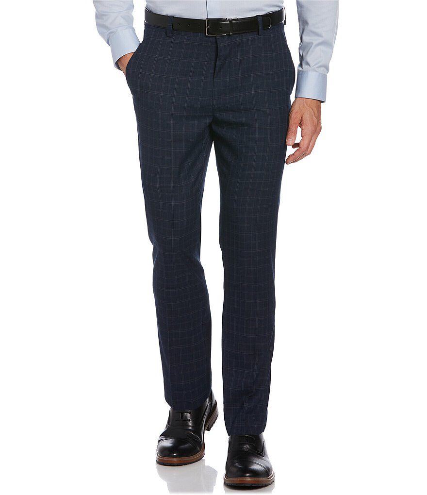 Perry Ellis Slim-Fit Tonal Plaid Stretch Dress Pants