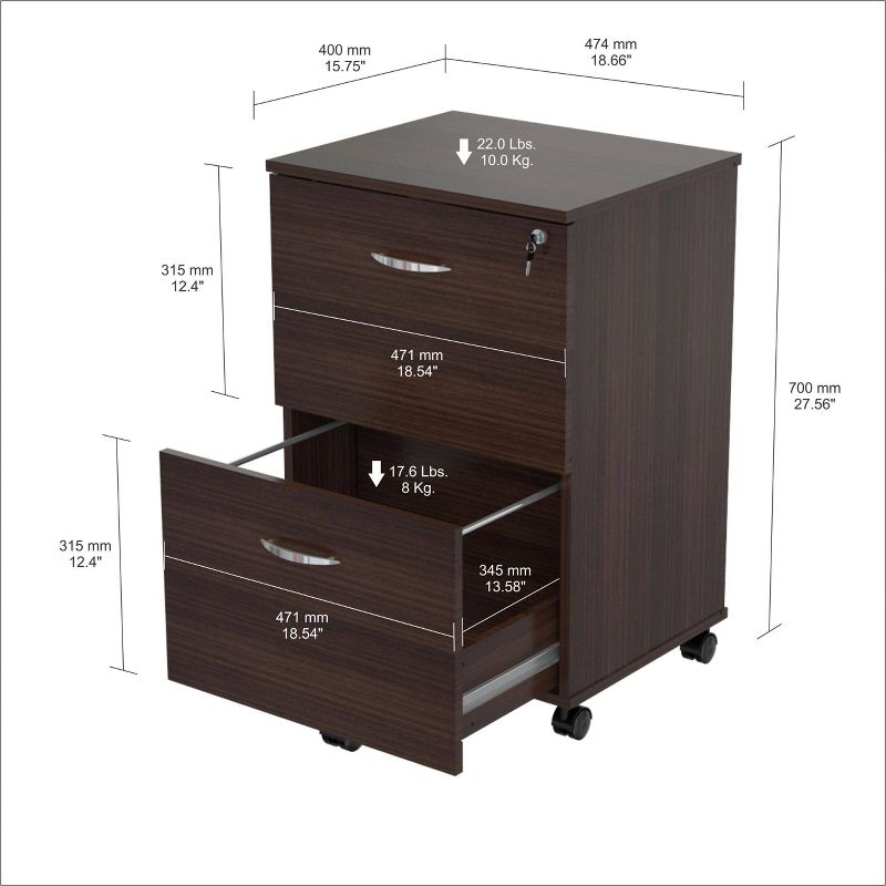 2 Drawer Locking File Cabinet Espresso - Inval