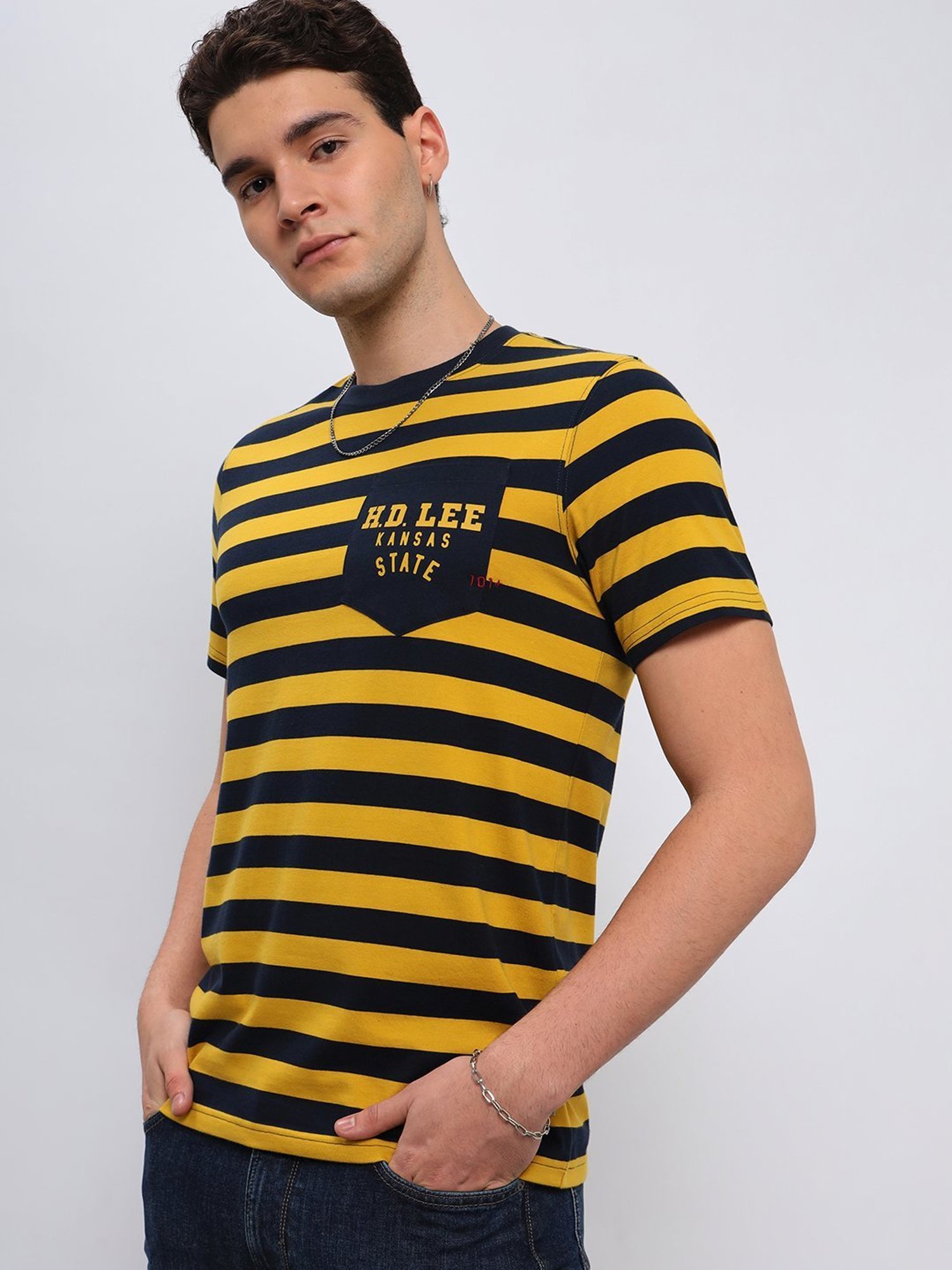 Lee Yellow Slim Fit Striped T-Shirt