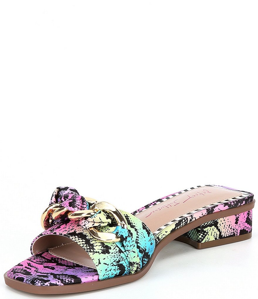 Betsey Johnson Milley Rainbow Snake Print Chain Slides