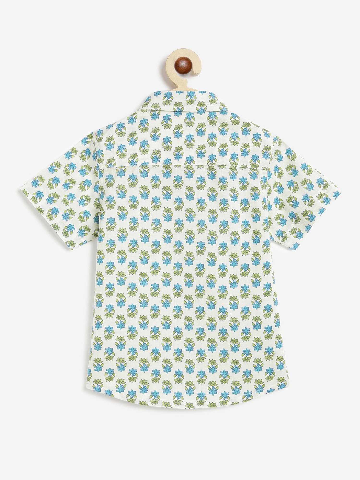 Campana Kids White & Blue Floral Print Shirt