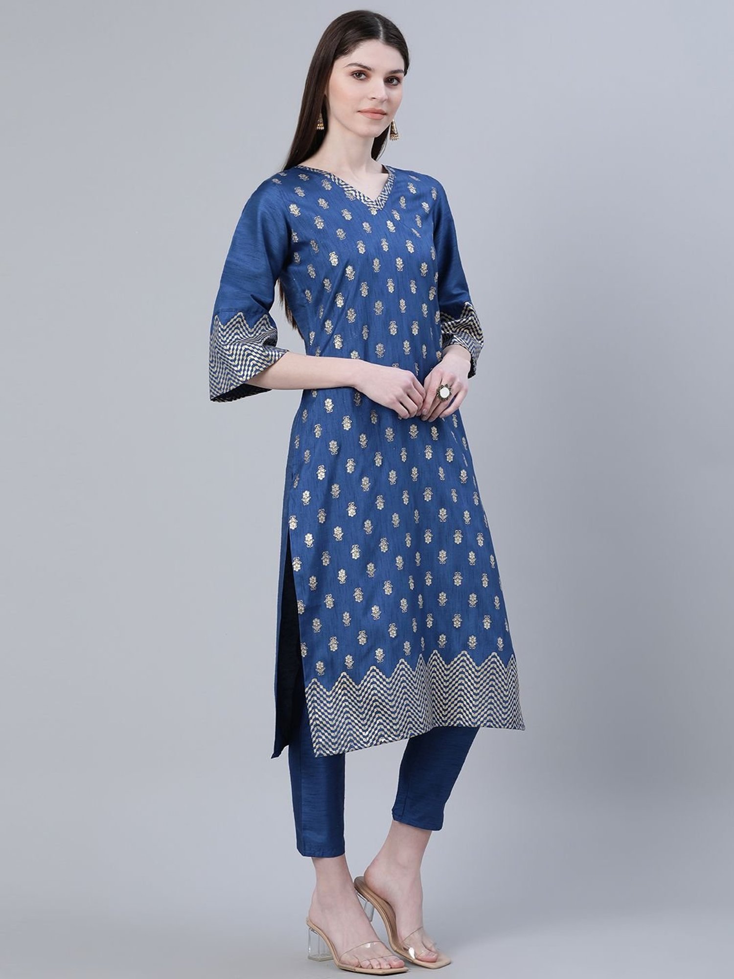 Ziyaa Blue Printed Straight Kurta