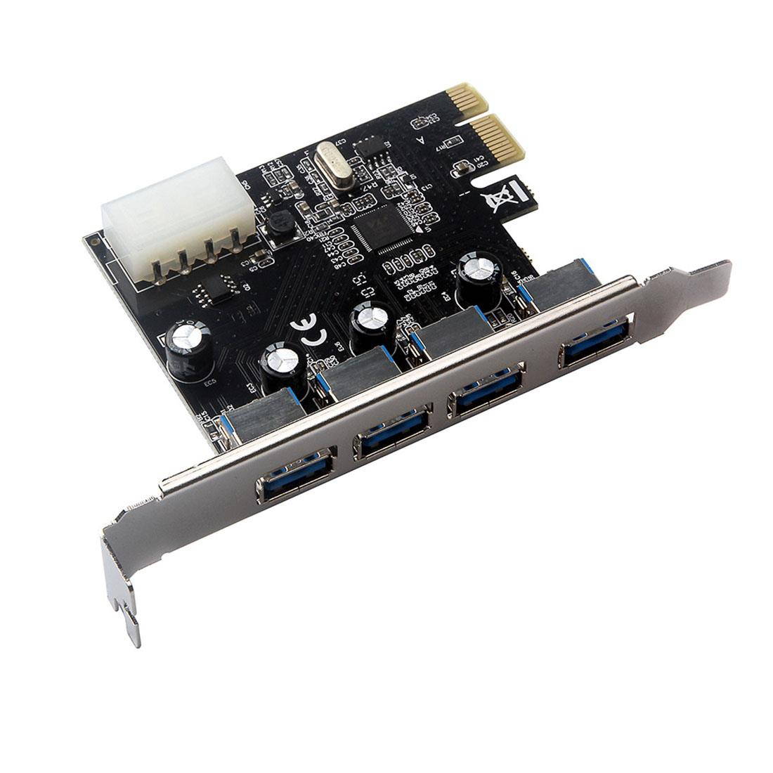 4 Port USB 3.0 PCI-e Expansion Card PCI Express PCIe USB 3.0 Hub Adapter 5Gbps Riser Controller Extender with 4Pin Power