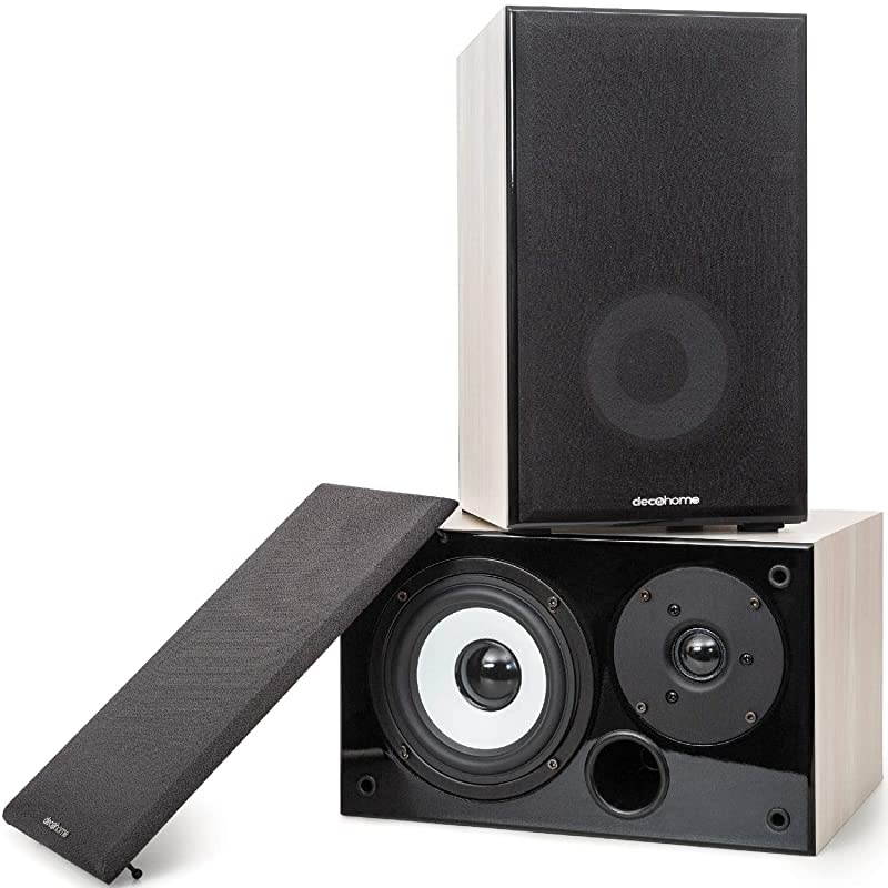 DHPAS100 Passive 140W Bookshelf Speaker Set 5inch Woofer with Dome Tweeter Modern Light Wood Finish with White Woofer Cone