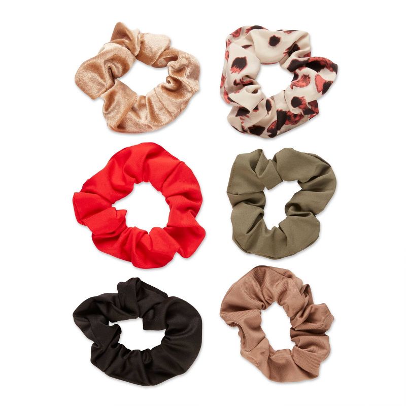 scunci Basics Fashion Scrunchies - Cream & Leopard - 6ct