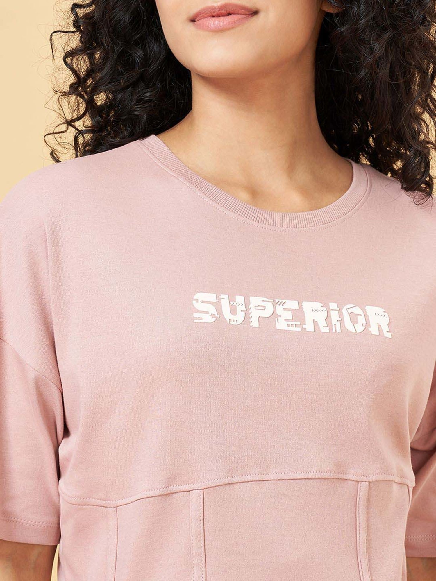 Ajile by Pantaloons Pink Cotton Printed T-Shirt