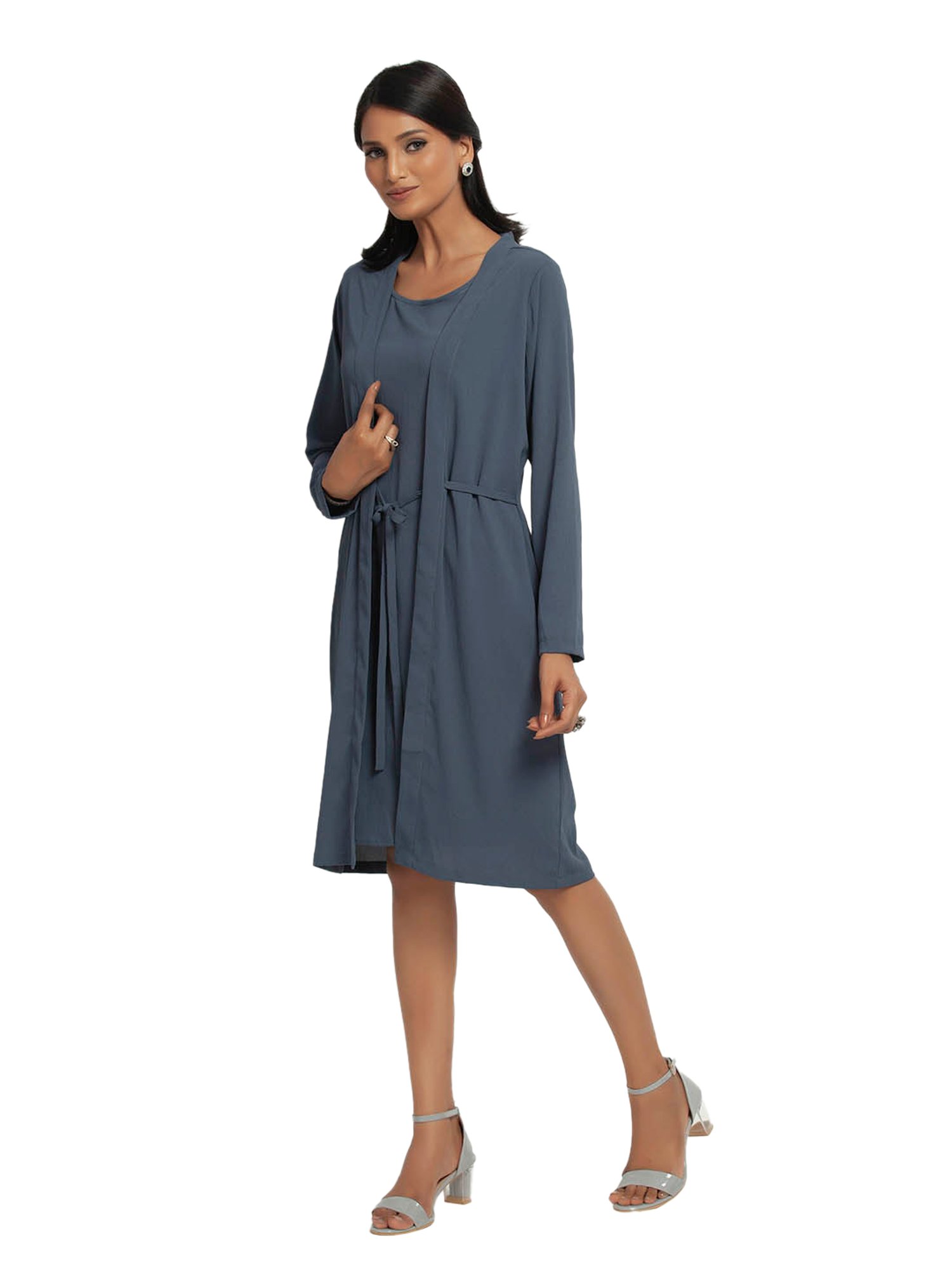 Office & You Blue Full Sleeves Jacket With Tie Knot