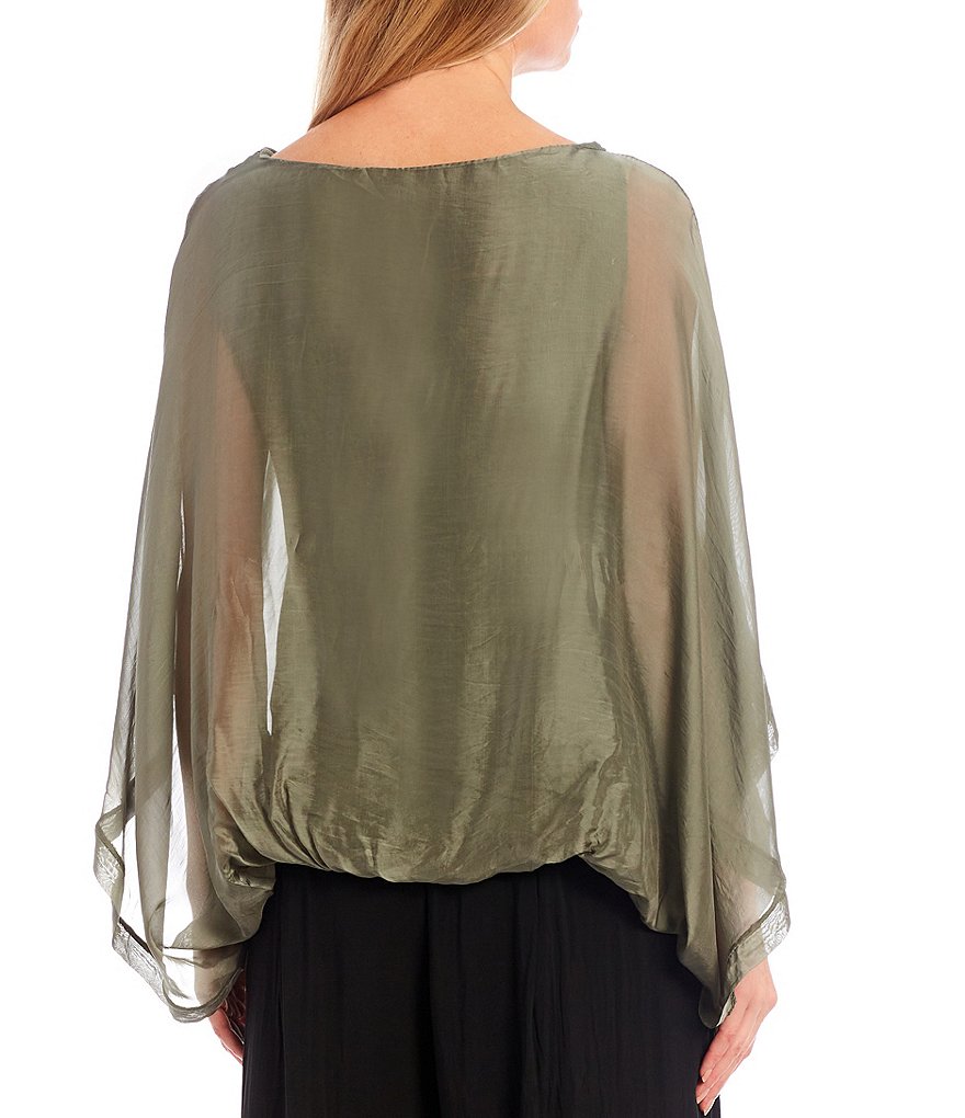 M Made in Italy Silk Blend 3/4 Sleeve Bubble Hem Poncho Top