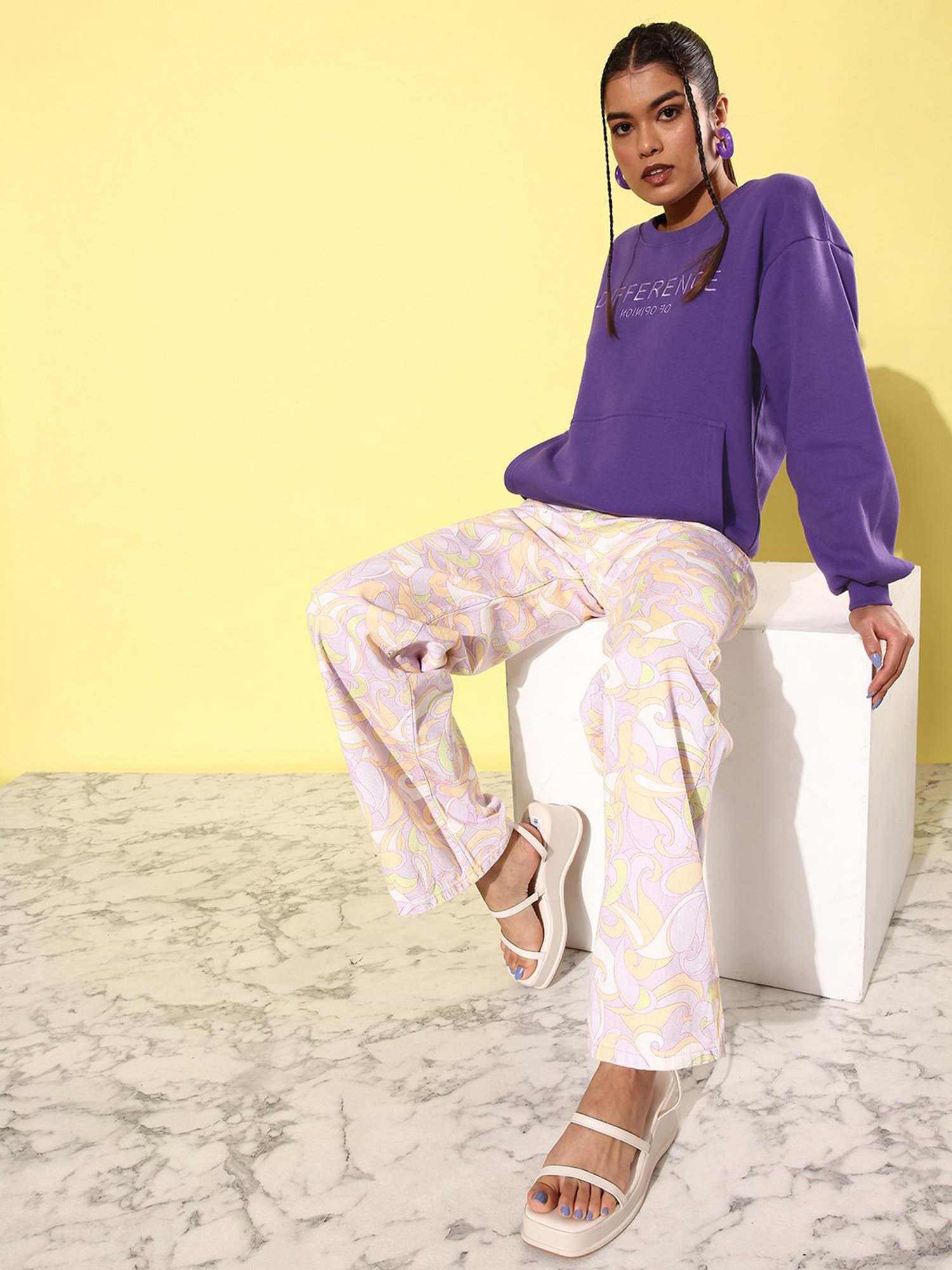 Difference of Opinion Purple Fleece Graphic Print Oversized Sweatshirt