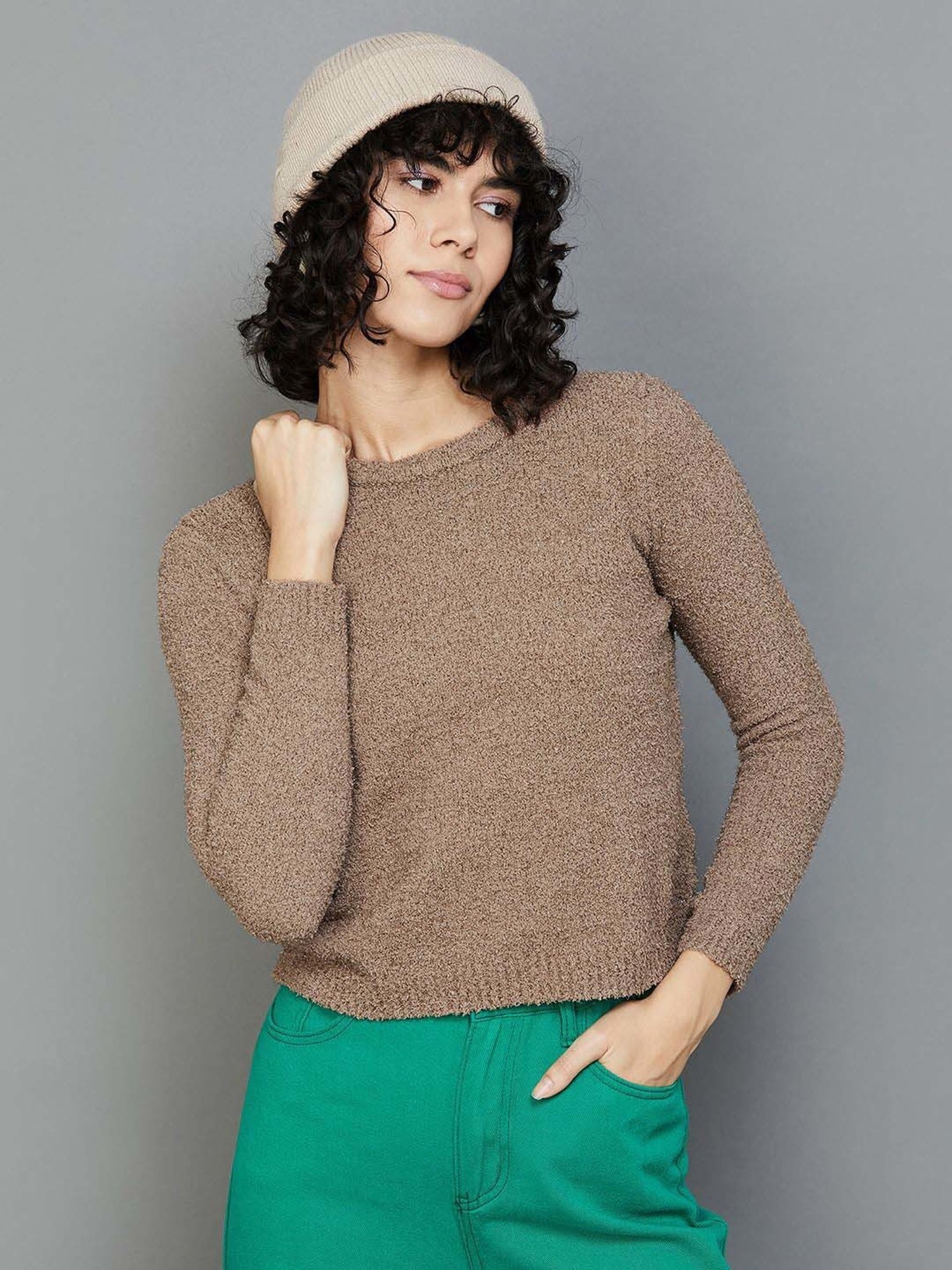 Ginger by Lifestyle Brown Cotton Sweater