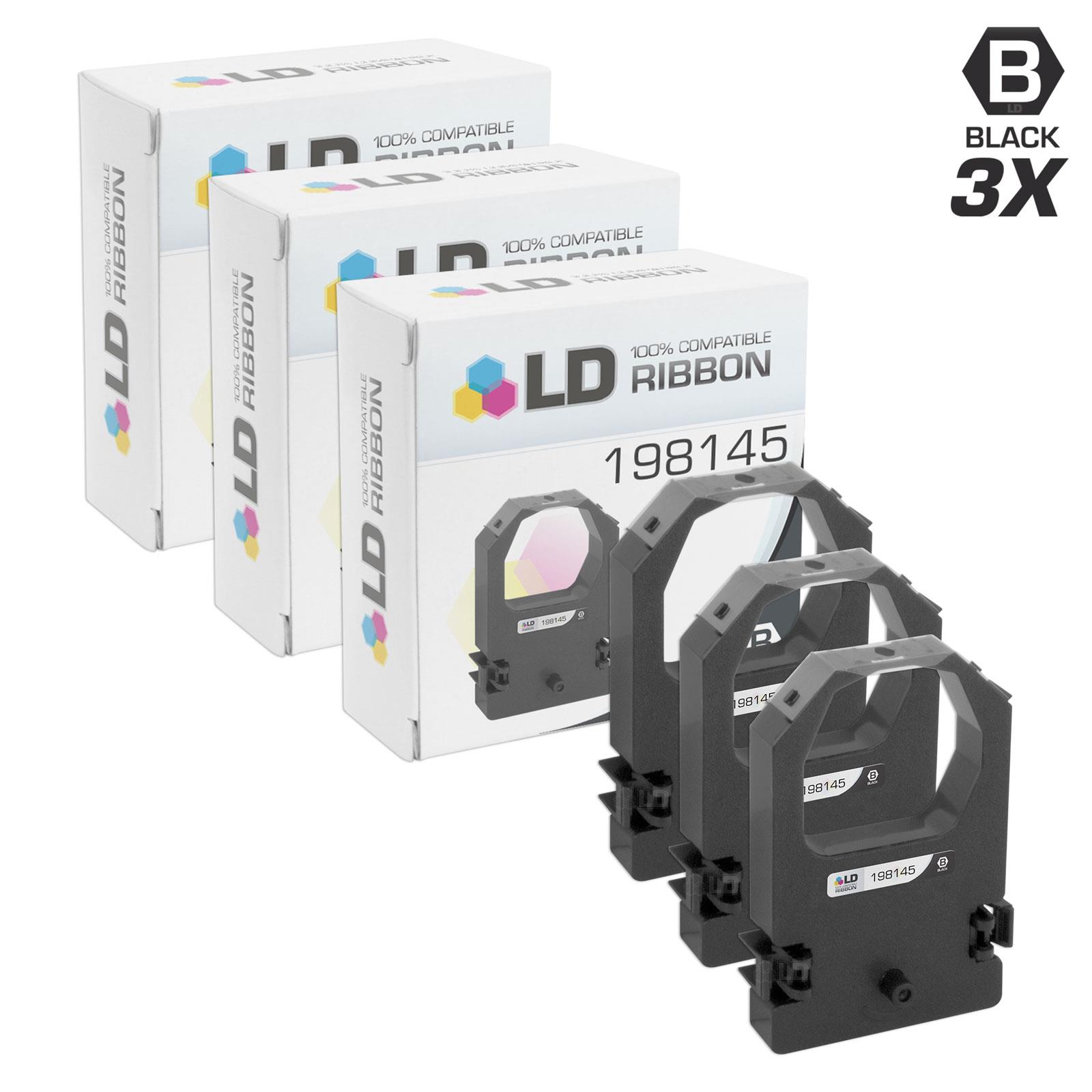LD Compatible Printer Ribbon Cartridge Replacement for NCR 198145 (Black, 3-Pack)