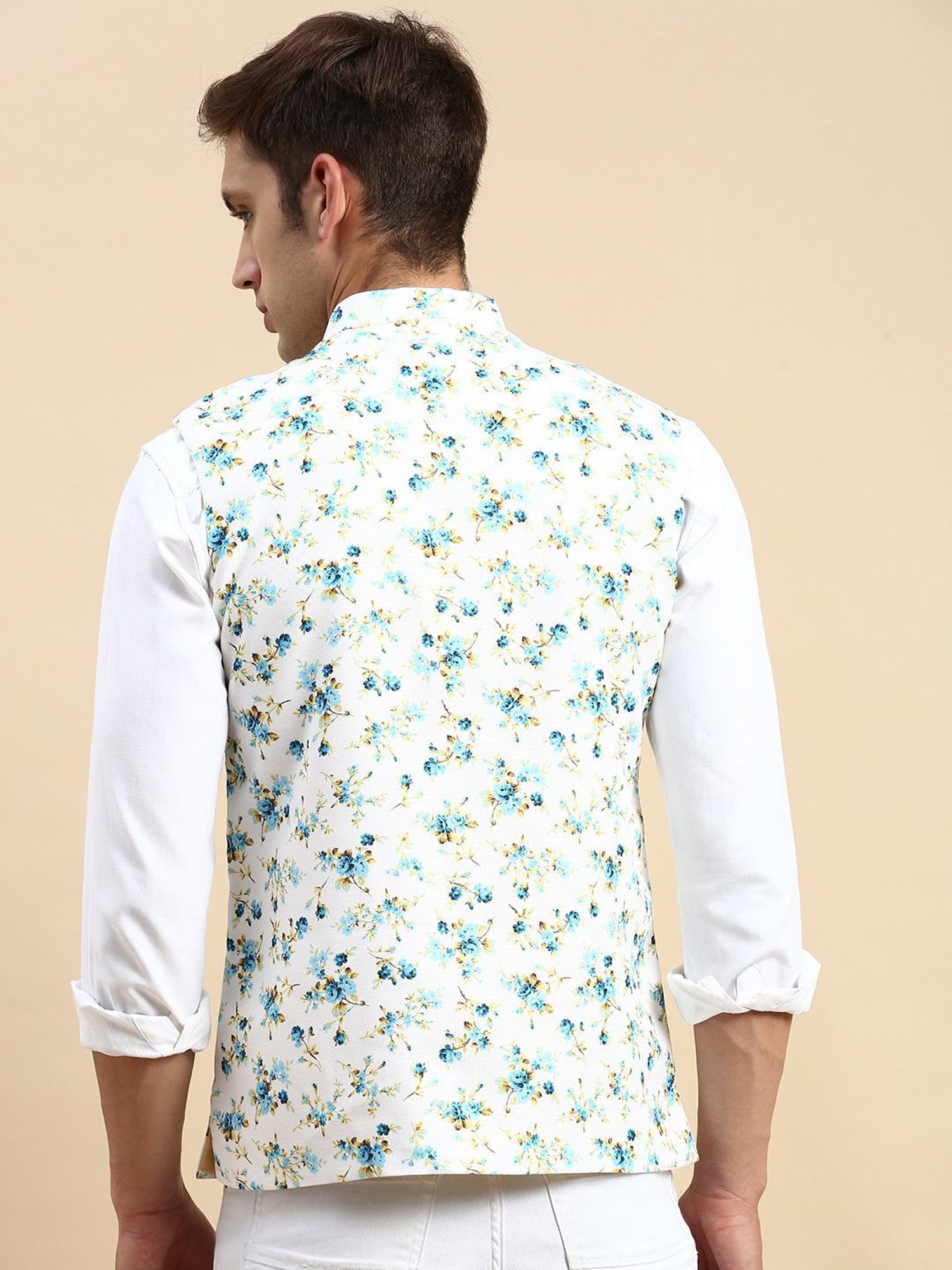 VASTRAMAY Teal Green Regular Fit Printed Nehru Jacket