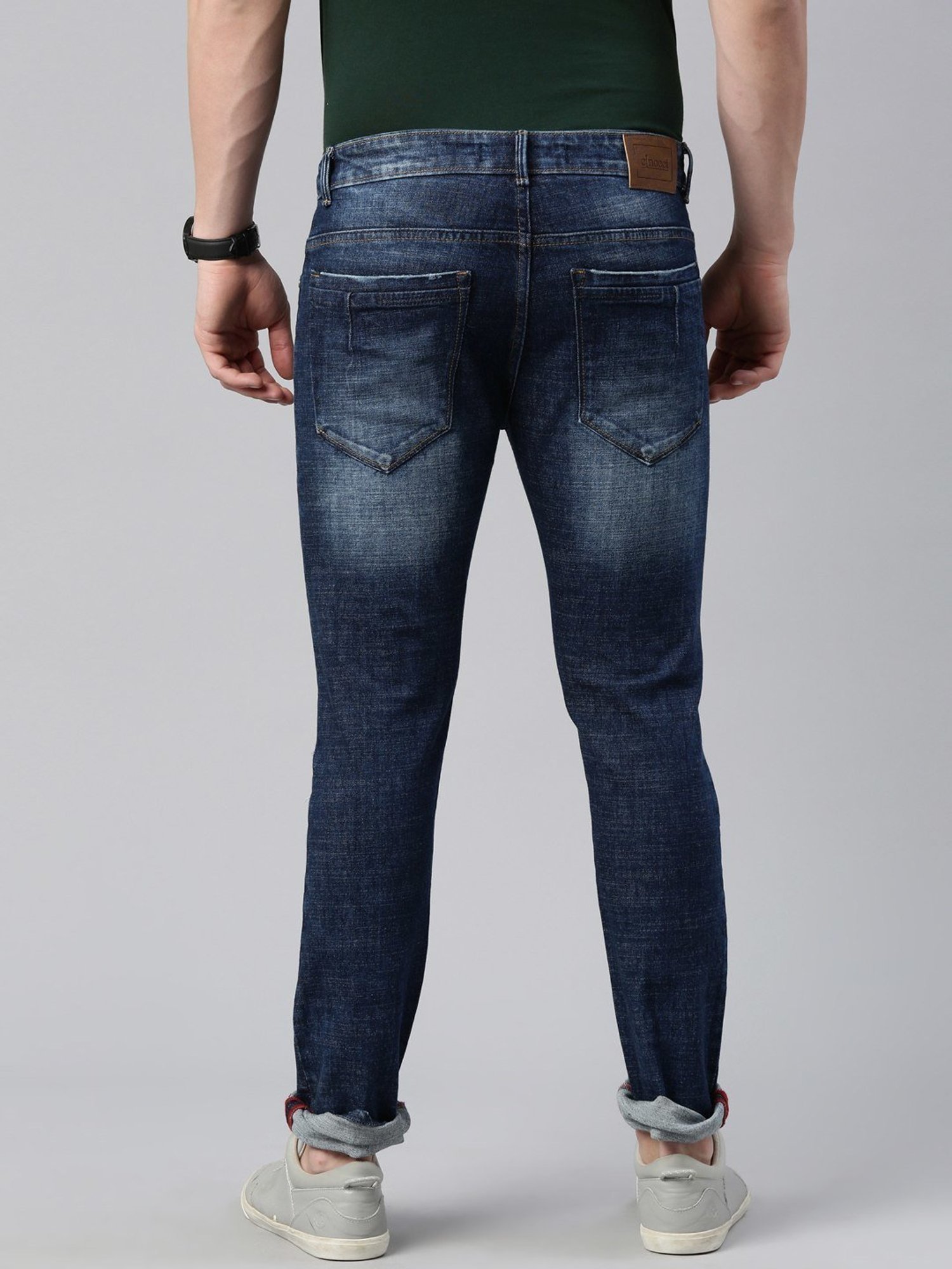 CINOCCI Blue Cotton Slim Fit Distressed Jeans