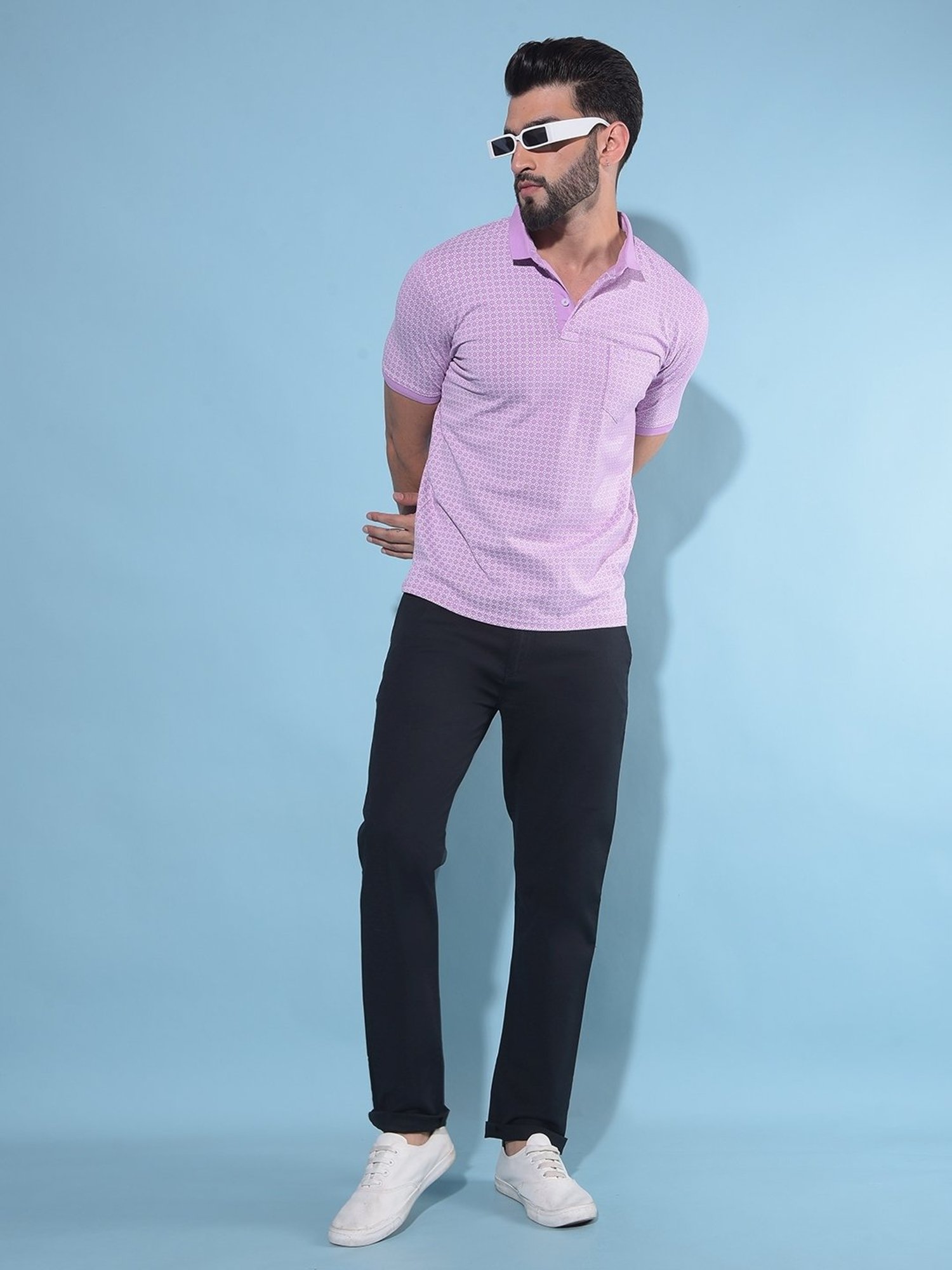 Crimsoune Club Purple Cotton Slim Fit Printed Polo T-Shirt