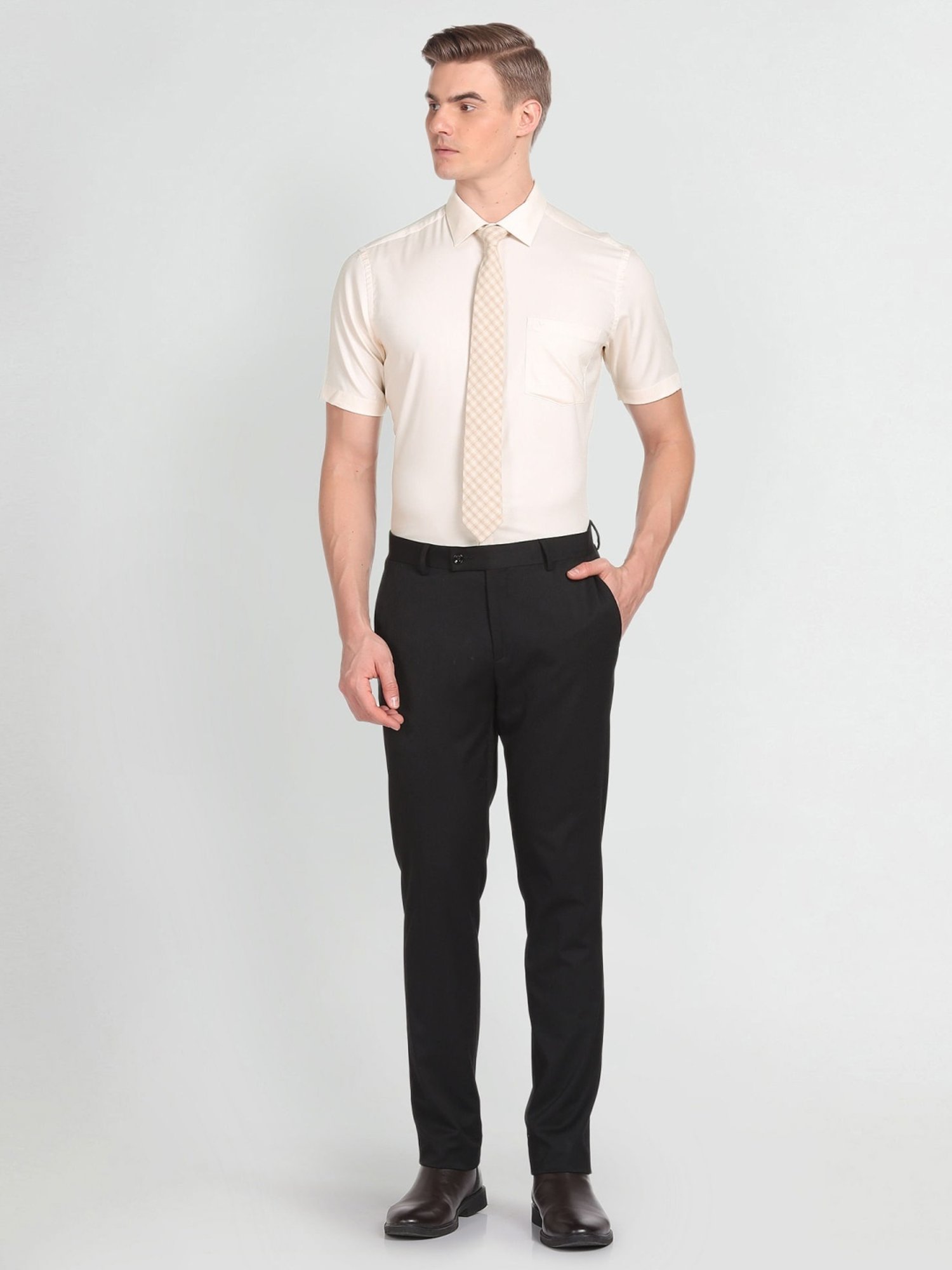 Arrow Off White Cotton Regular Fit Shirt